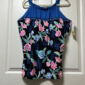 NWT BEACH HOUSE WOMAN Black Floral Tankini Top Sz 24W